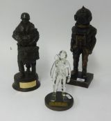 Three Buckingham pewter figures, a Peter Hicks cold cast metal military diving figure, a Robert