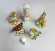 Beatrix Potter ornaments including Royal Albert 'Timmy Tiptoes' and 'Benjamin Bunny'.