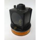 A Railway portable Oil Lamp, round copper base, embossed Sherwoods Ltd Bham, on wick adjuster