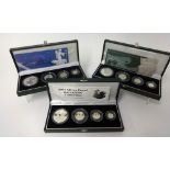 Three Britannia UK silver proof collections 2003, 2001 and 1997 all cased.