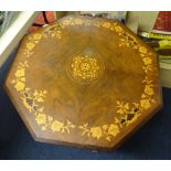 A 19th century carved rosewood pedestal base and a walnut and parquetry inlaid octagonal