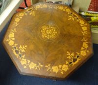 A 19th century carved rosewood pedestal base and a walnut and parquetry inlaid octagonal