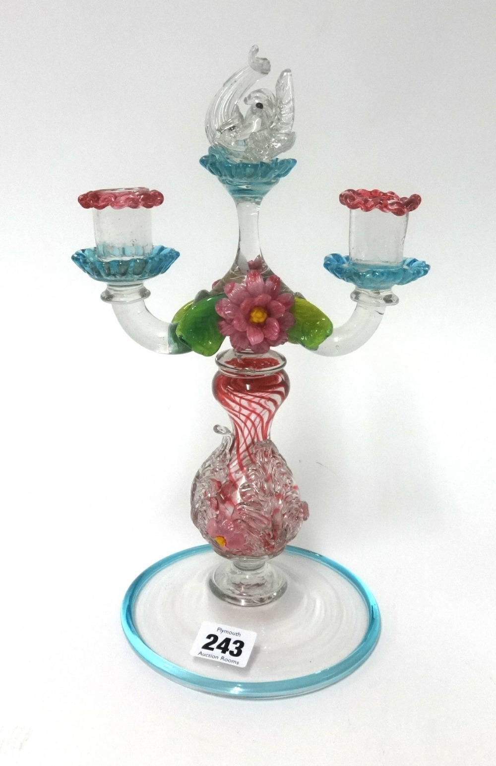 Venetian glass candelabra, height 32cm.