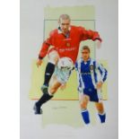 Gary Keane, original signed watercolour 'Cantona', overall size 40cm x 29cm.