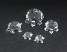 Swarovski Crystal Glass, Tortoise 010033, Tortoise 210085, Large Tortoise 010045 and Pair of Baby