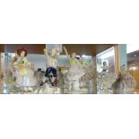 Six small Dresden porcelain dancing figures together with Royal Crown Derby figure 'Peace'