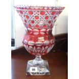 A large cut glass ruby flash vase by Lausitzer, German, height 28cm.