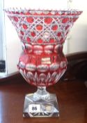 A large cut glass ruby flash vase by Lausitzer, German, height 28cm.