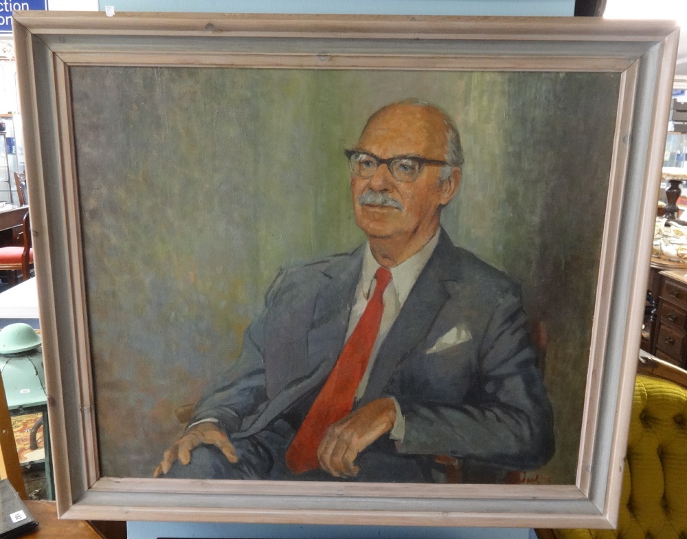 A 1970's portrait of an 'Elderly Gentleman' indistinctly signed, oil on canvas, 61cm x 78cm,