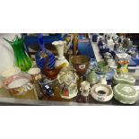 Various art glass, Wedgwood Jasperware, some crested ware including W.H.Goss Dartmouth vase etc.