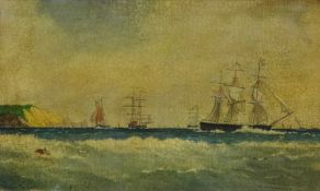 William Calvert, oil on panel, 'Shipping in the Sound, Plymouth', with Plymouth label verso