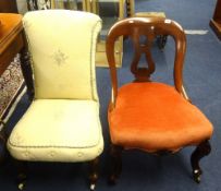 Victorian nursing chair with white china castors, another Victorian occasional chair, together