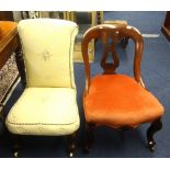 Victorian nursing chair with white china castors, another Victorian occasional chair, together