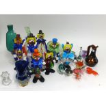 Murano, a collection of seven clowns together with an assortment of other coloured glassware and