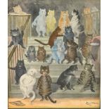 Louis Wain, coloured print 'Cat on Staircase', 19cm x 15cm.