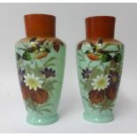 A pair of Victorian opaline painted glass vases, height 29cm.