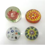 Four paper weights including Millefiori.