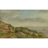 T.H Victor, 1909 watercolour, signed and titled 'Penzer Point, Cornwall', 28cm x 45cm.