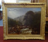 Frederick Foot (19th Century) British, attrib, oil on canvas, River Scene, in a gilt frame, 'On