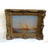 A 19th century oil on canvas 'Venice', indistinctly signed, in possibly original gilt frame, 23cm