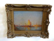 A 19th century oil on canvas 'Venice', indistinctly signed, in possibly original gilt frame, 23cm