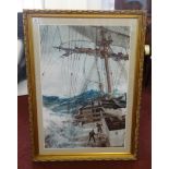After Montague Dawson, sailing print in gilt frame, 89cm x 59cm