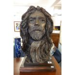 Richard Clark, a bronze sculpture study of Robert Lenkiewicz, on wood base, overall height 53cm.