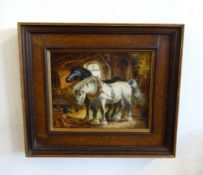 Margaret Lisle (20th century British) oil on panel, 'Stable Horses', signed, 19cm x 23.5cm.