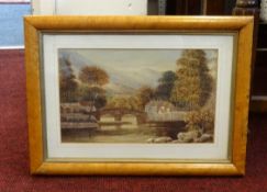 John Brett (1831-1902), Victorian watercolour, signed and dated 1894, 'River scene with bridge and