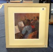 Michael Hill (Contemporary Plymouth Artist), watercolour, signed, 'The Musicians', 25cm x 23cm.