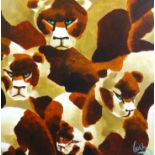 Lee Woods (b1964), oil on wrap around board Genetic Zoo Series. 'The Lionesses, 1998', signed 50cm x