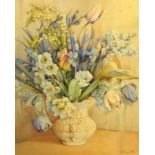 Edith Victoria Hogarth (1906-1948), pair of watercolours 'Vase of Flowers', 58cm x 45cm.