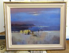 Tina Morgan, 'Figures on the beach' oil on canvas, 100cm x 76cm.
