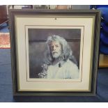 Robert Lenkiewicz (1941-2002) 'Self Portrait holding Rose 1998', print, signed, No.59/500, 46cm x