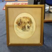 Early 20th Century watercolour 'St. Bernard Dog' in oval mount, 27cm x 22cm.