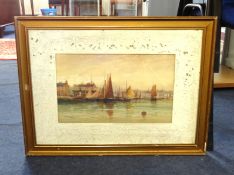 George Henry Jenkins (1843-1914) watercolour, 'Plymouth Barbican', signed, 23cm x 37cm.