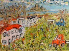 Sean Hayden, oil on canvas, 'Daffodil Pickers of Marazion 2017', signed, 46cm x 60cm, Provenance;