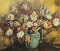 Edith Victoria Hogarth (1906-1948), pair of watercolours 'Vase of Flowers', 44cm x 51cm.