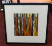 Lee Woods, mixed media 'Brown Trees', signed, 29cm x 29cm.