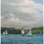 Jill Hudson (current artist living and working in Cornwall) oil on canvas 'Flying the Spinnaker'