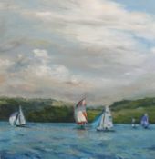 Jill Hudson (current artist living and working in Cornwall) oil on canvas 'Flying the Spinnaker'
