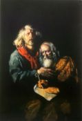 Robert Lenkiewicz, Self Portrait with Self Portrait at Ninety, signed, print No468/585, mounted