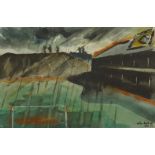 John Melville (1902-1986), British Surrealist, watercolour 'Storm over Villa Park', signed and dated