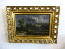 A 19th Century oil on canvas indistinctly signed 'Warwick Castle' in pierced gilt frame, signed