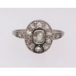 Antique platinum cluster ring, approx 3.6gms.