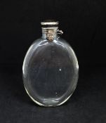 A Geo V glass and silver mounted hip flask circa 1917, maker J.D & S, height 12cm.