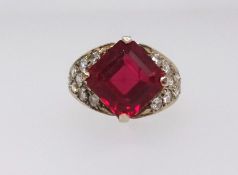 A 9ct synthetic red and white stone ring CZ, approx 4.7gms
