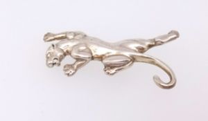 A silver brooch in a form of a Jaguar cat, length 54mm.