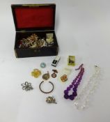A collection of assorted costume jewellery and box.