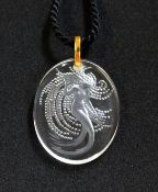 Lalique, crystal glass pendant, mermaid, cased.